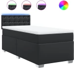 vidaXL Κρεβάτι Boxspring με Στρώμα Μαύρο 90x200εκ. από Συνθετικό Δέρμα