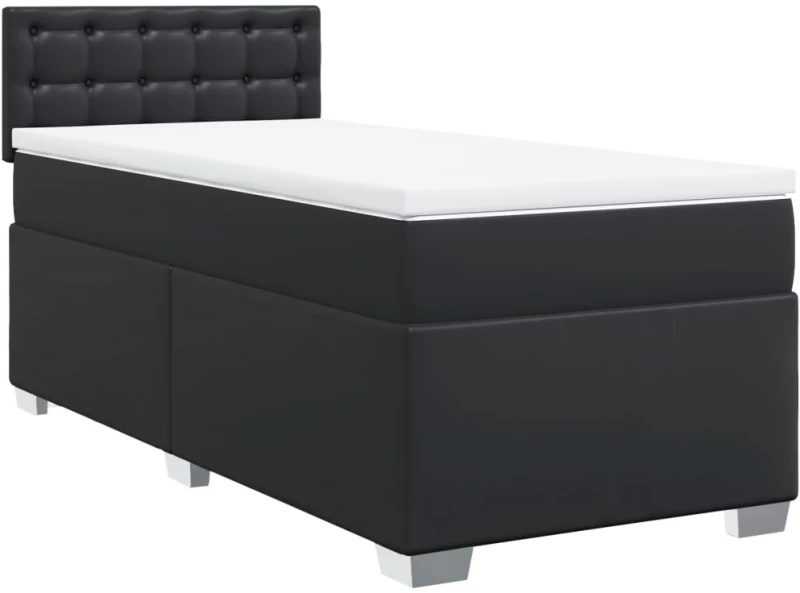 vidaXL Κρεβάτι Boxspring με Στρώμα Μαύρο 90x200εκ. από Συνθετικό Δέρμα