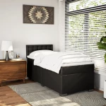 vidaXL Κρεβάτι Boxspring με Στρώμα Μαύρο 90x200εκ. από Συνθετικό Δέρμα