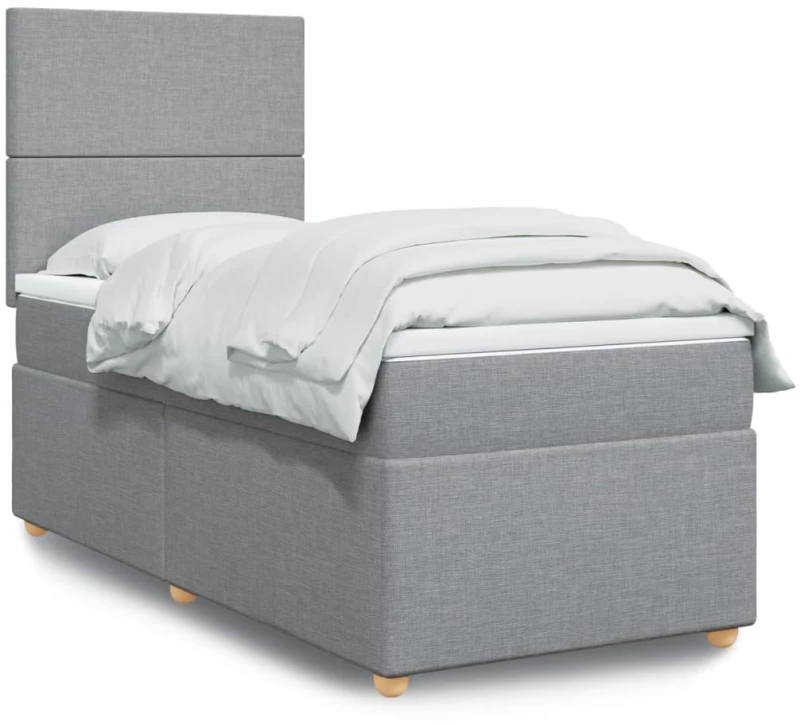 vidaXL Κρεβάτι Boxspring με Στρώμα Ανοιχτό Γκρι 90x200 εκ. Υφασμάτινο