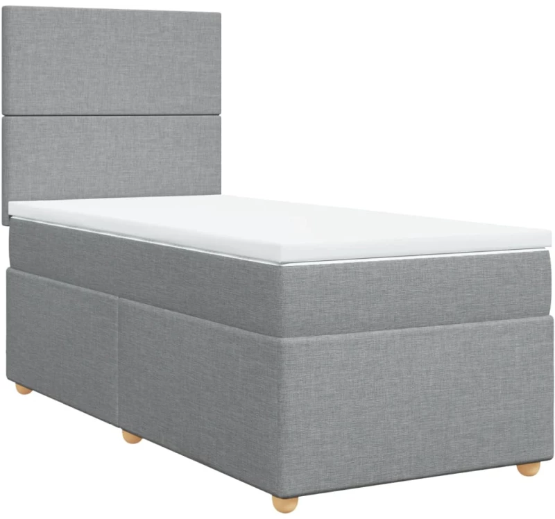 vidaXL Κρεβάτι Boxspring με Στρώμα Ανοιχτό Γκρι 90x200 εκ. Υφασμάτινο