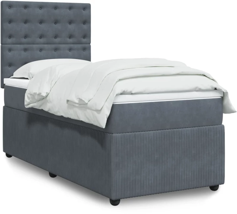 vidaXL Κρεβάτι Boxspring με Στρώμα Σκούρο Γκρι 90x200 εκ. Βελούδινο