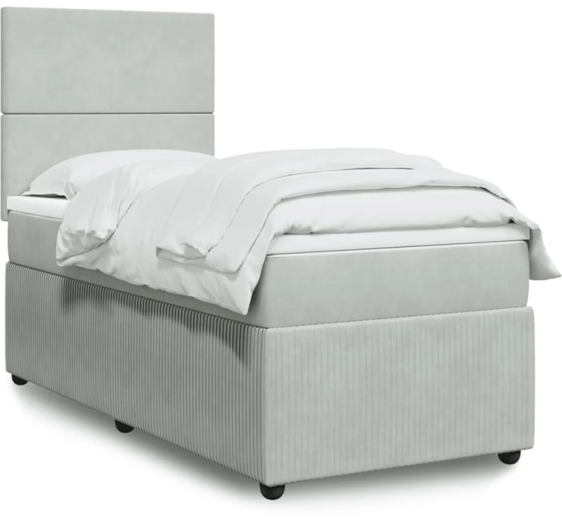 vidaXL Κρεβάτι Boxspring με Στρώμα Ανοιχτό Γκρι 90x200 εκ. Βελούδινο