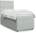 vidaXL Κρεβάτι Boxspring με Στρώμα Ανοιχτό Γκρι 90x200 εκ. Βελούδινο