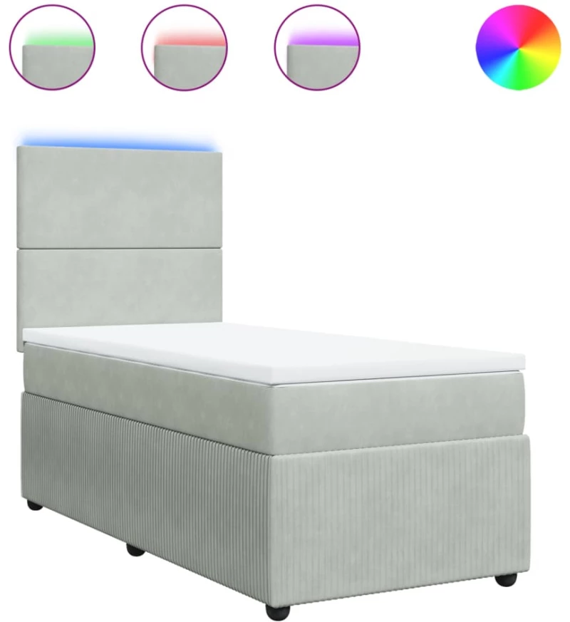 vidaXL Κρεβάτι Boxspring με Στρώμα Ανοιχτό Γκρι 90x200 εκ. Βελούδινο