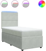vidaXL Κρεβάτι Boxspring με Στρώμα Ανοιχτό Γκρι 90x200 εκ. Βελούδινο
