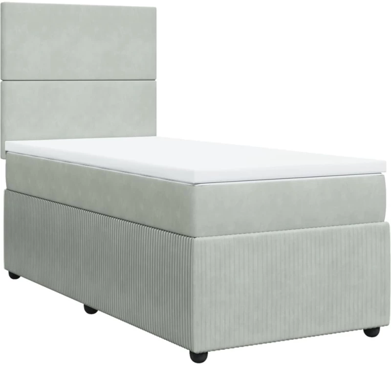 vidaXL Κρεβάτι Boxspring με Στρώμα Ανοιχτό Γκρι 90x200 εκ. Βελούδινο