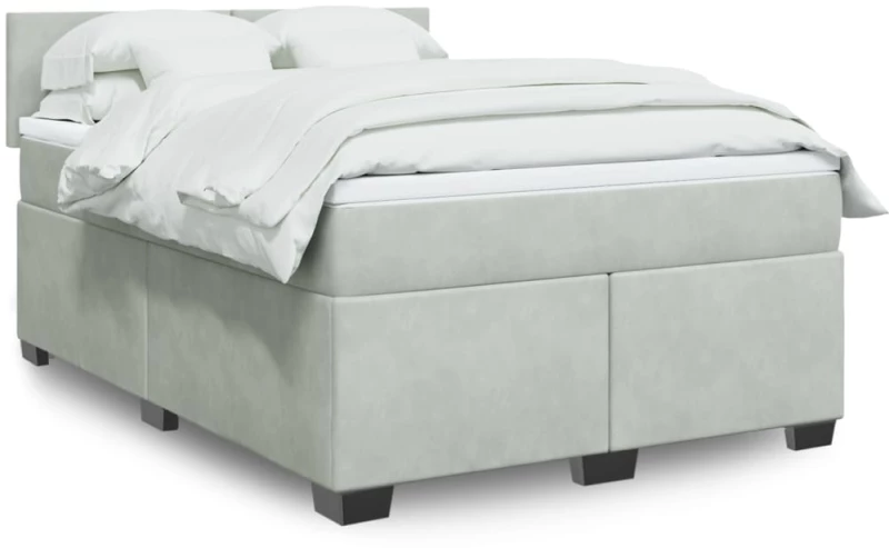 vidaXL Κρεβάτι Boxspring με Στρώμα Ανοιχτό Γκρι 160x200 εκ. Βελούδινο