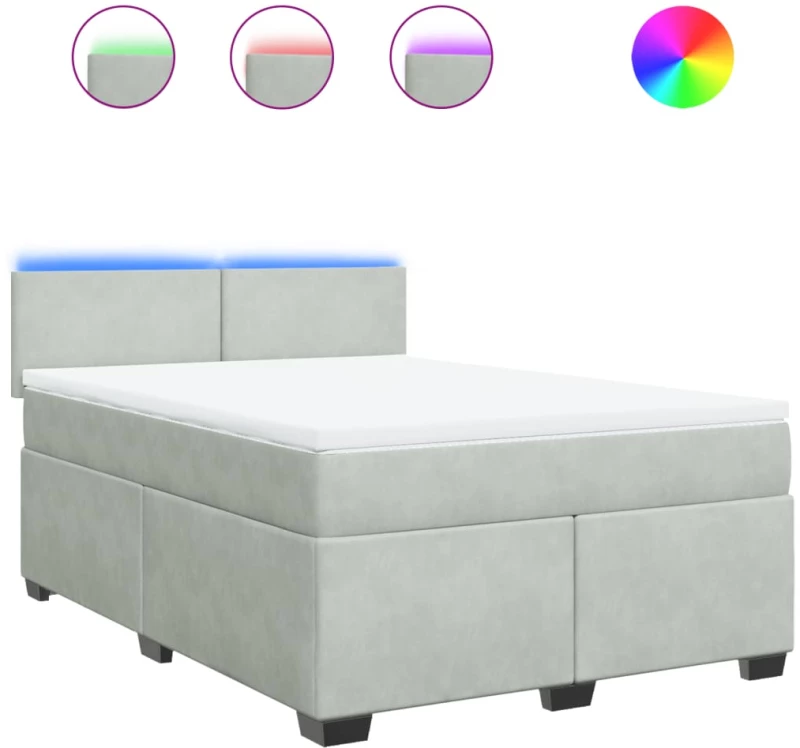 vidaXL Κρεβάτι Boxspring με Στρώμα Ανοιχτό Γκρι 160x200 εκ. Βελούδινο