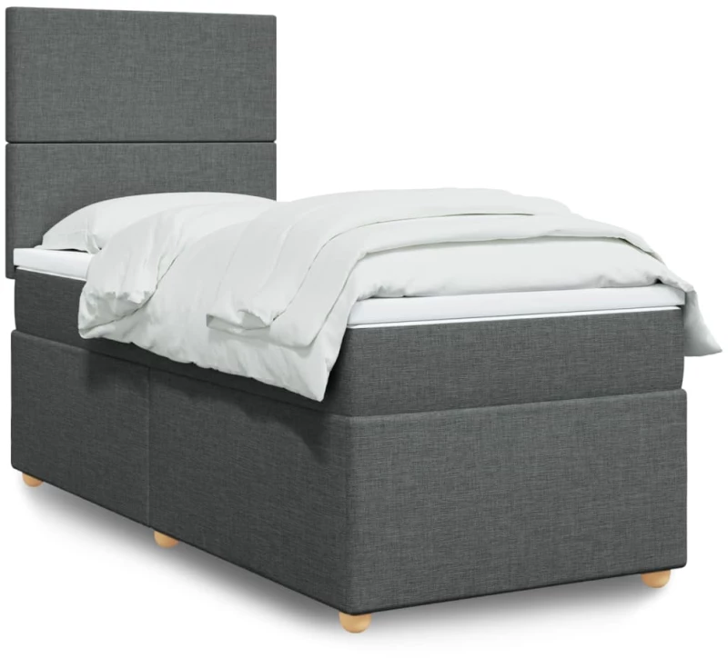 vidaXL Κρεβάτι Boxspring με Στρώμα Σκούρο Γκρι 90x200 εκ. Υφασμάτινο