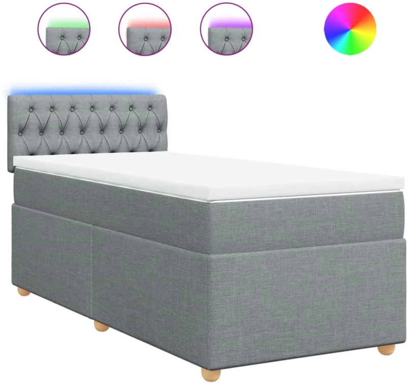 vidaXL Κρεβάτι Boxspring με Στρώμα Ανοιχτό Γκρι 90x200 εκ. Υφασμάτινο