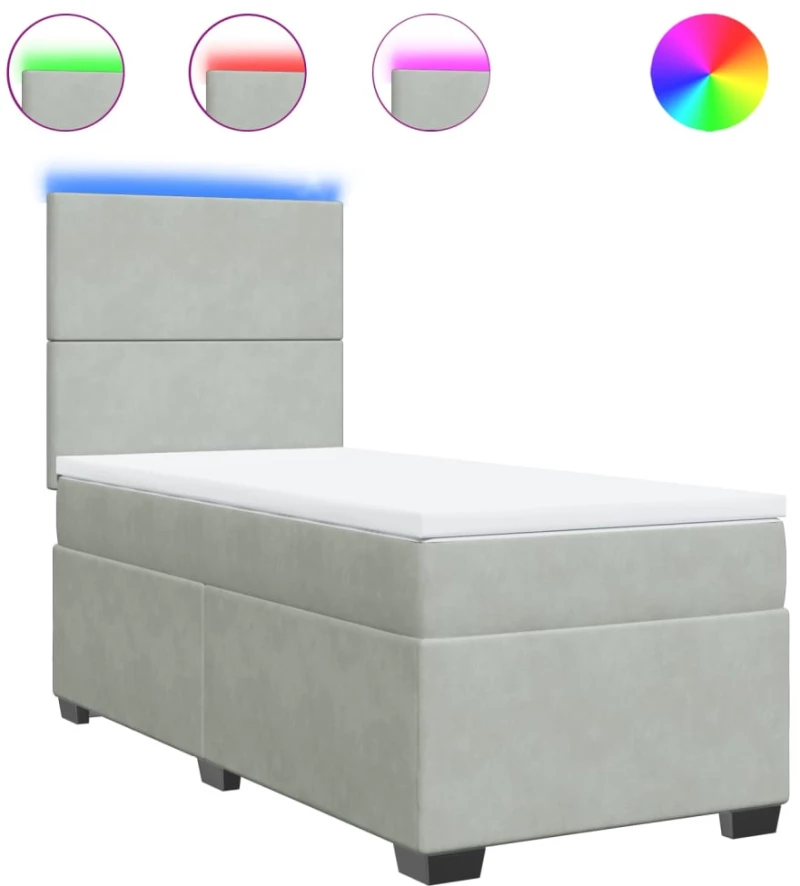 vidaXL Κρεβάτι Boxspring με Στρώμα Ανοιχτό Γκρι 90x200 εκ. Βελούδινο