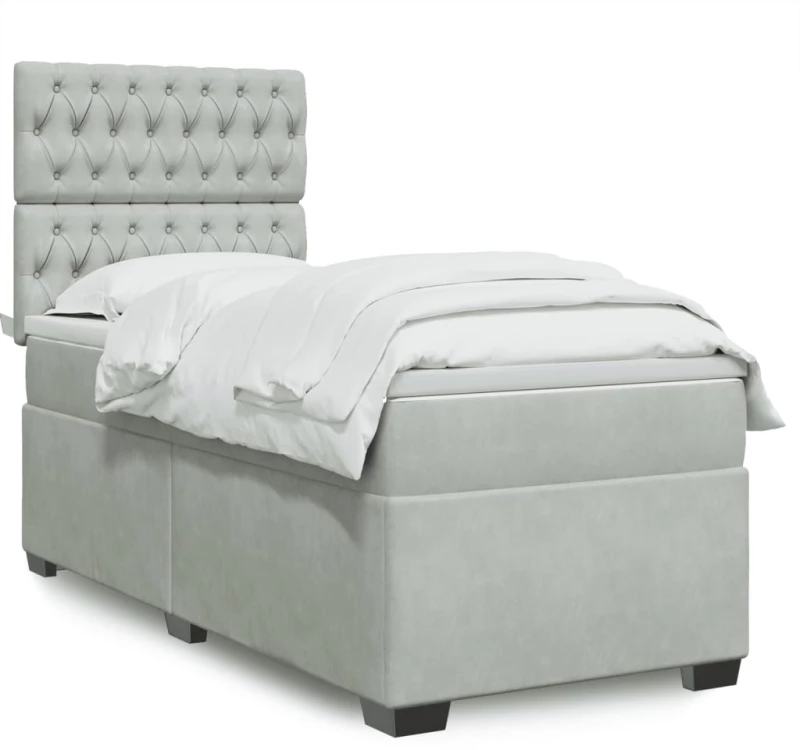 vidaXL Κρεβάτι Boxspring με Στρώμα Ανοιχτό Γκρι 90x200 εκ. Βελούδινο