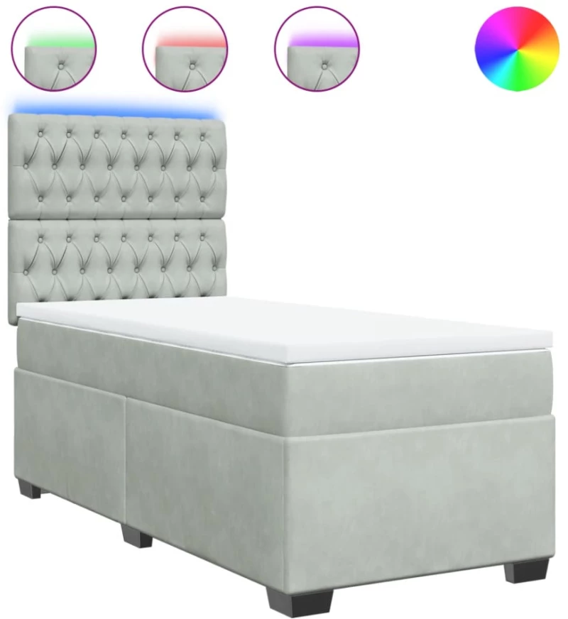 vidaXL Κρεβάτι Boxspring με Στρώμα Ανοιχτό Γκρι 90x200 εκ. Βελούδινο
