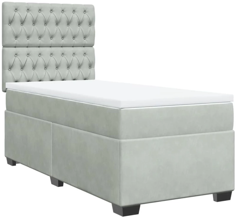 vidaXL Κρεβάτι Boxspring με Στρώμα Ανοιχτό Γκρι 90x200 εκ. Βελούδινο