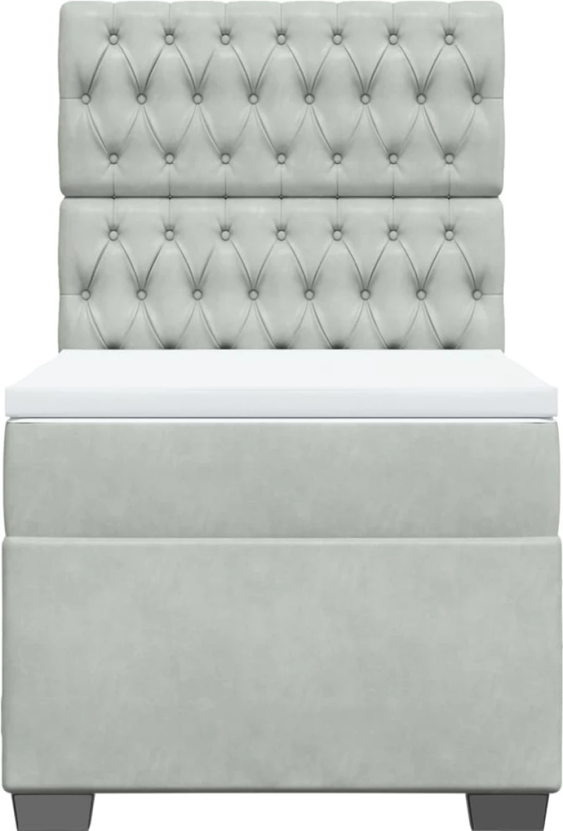 vidaXL Κρεβάτι Boxspring με Στρώμα Ανοιχτό Γκρι 90x200 εκ. Βελούδινο