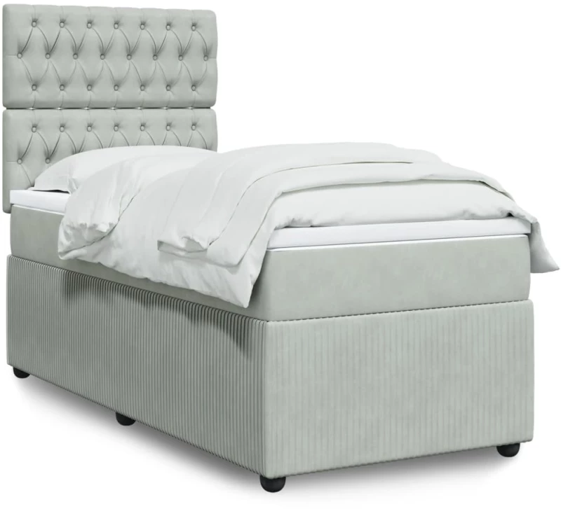 vidaXL Κρεβάτι Boxspring με Στρώμα Ανοιχτό Γκρι 90x200 εκ. Βελούδινο