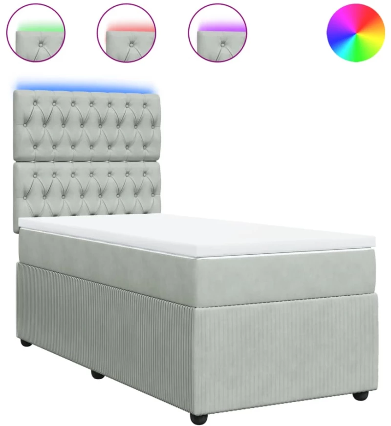 vidaXL Κρεβάτι Boxspring με Στρώμα Ανοιχτό Γκρι 90x200 εκ. Βελούδινο