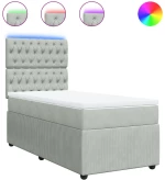 vidaXL Κρεβάτι Boxspring με Στρώμα Ανοιχτό Γκρι 90x200 εκ. Βελούδινο