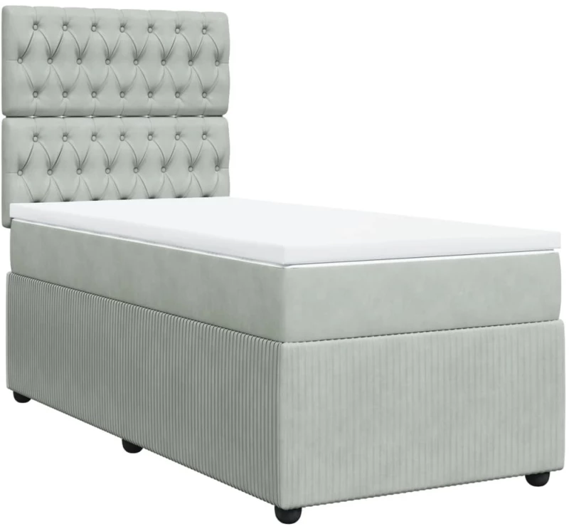 vidaXL Κρεβάτι Boxspring με Στρώμα Ανοιχτό Γκρι 90x200 εκ. Βελούδινο