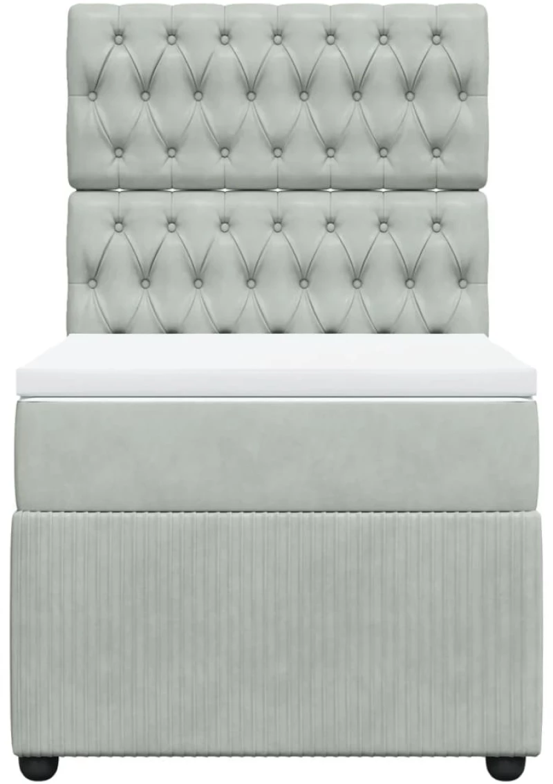 vidaXL Κρεβάτι Boxspring με Στρώμα Ανοιχτό Γκρι 90x200 εκ. Βελούδινο