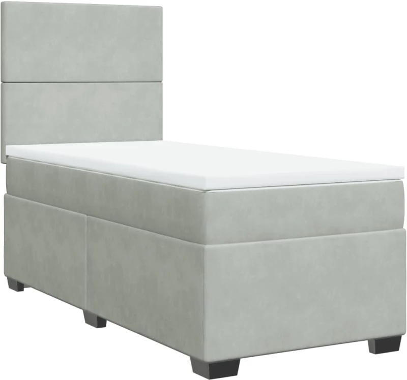 vidaXL Κρεβάτι Boxspring με Στρώμα Ανοιχτό Γκρι 90x200 εκ. Βελούδινο