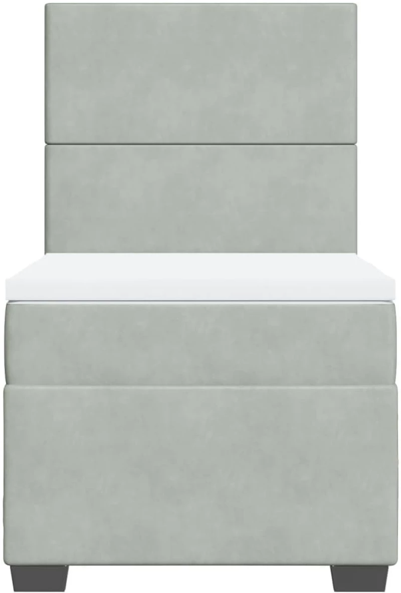 vidaXL Κρεβάτι Boxspring με Στρώμα Ανοιχτό Γκρι 90x200 εκ. Βελούδινο