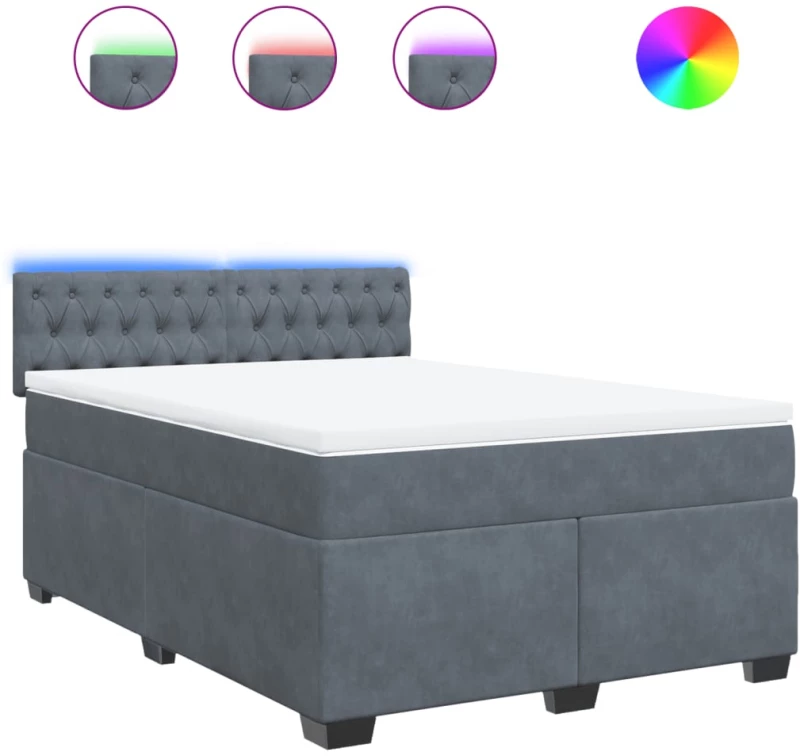 vidaXL Κρεβάτι Boxspring με Στρώμα Σκούρο Γκρι 140x200 εκ. Βελούδινο