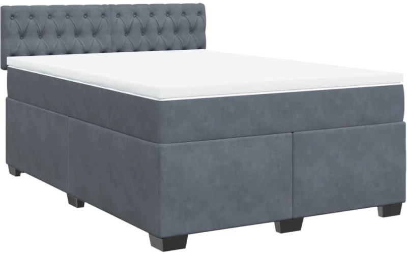 vidaXL Κρεβάτι Boxspring με Στρώμα Σκούρο Γκρι 140x200 εκ. Βελούδινο
