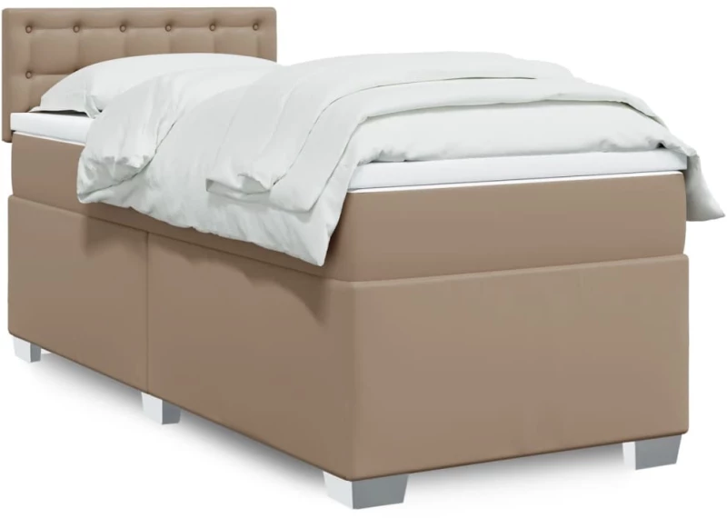 vidaXL Κρεβάτι Boxspring με Στρώμα Καπουτσίνο 90x190εκ.από Συνθ. Δέρμα