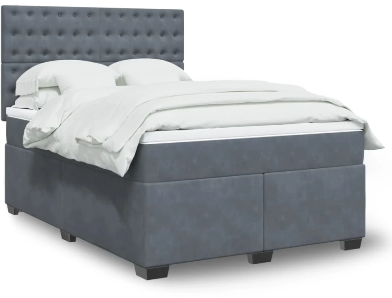 vidaXL Κρεβάτι Boxspring με Στρώμα Σκούρο Γκρι 160x200 εκ. Βελούδινο
