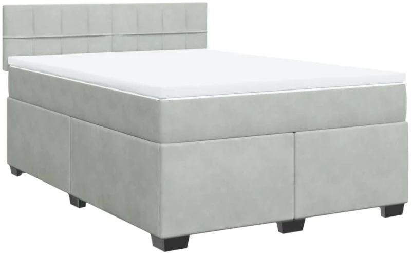 vidaXL Κρεβάτι Boxspring με Στρώμα Ανοιχτό Γκρι 160x200 εκ. Βελούδινο