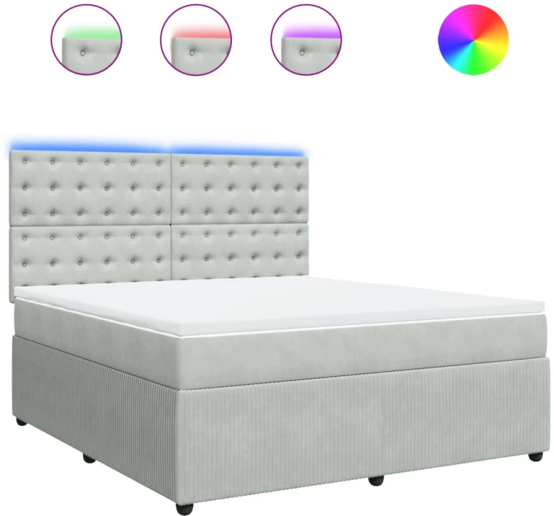 vidaXL Κρεβάτι Boxspring με Στρώμα Ανοιχτό Γκρι 180x200 εκ. Βελούδινο