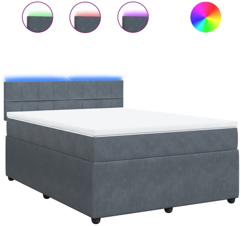 vidaXL Κρεβάτι Boxspring με Στρώμα Σκούρο Γκρι 140x190 εκ. Βελούδινο