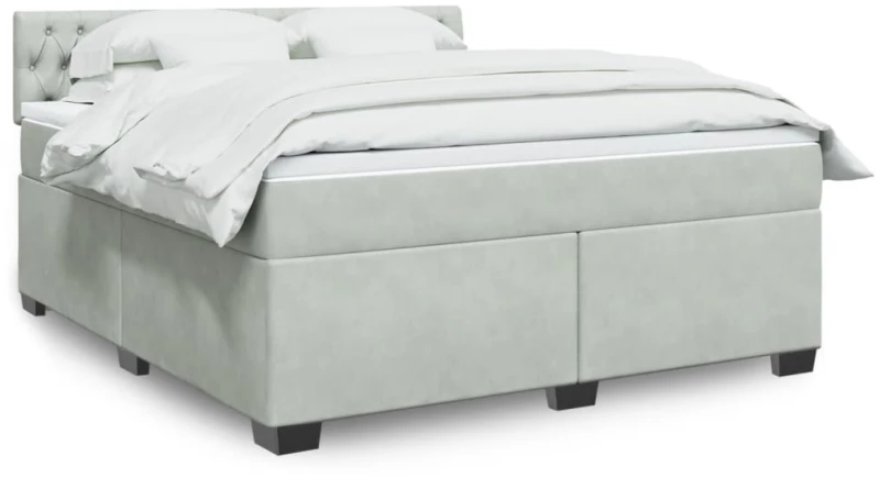 vidaXL Κρεβάτι Boxspring με Στρώμα Ανοιχτό Γκρι 180x200 εκ. Βελούδινο