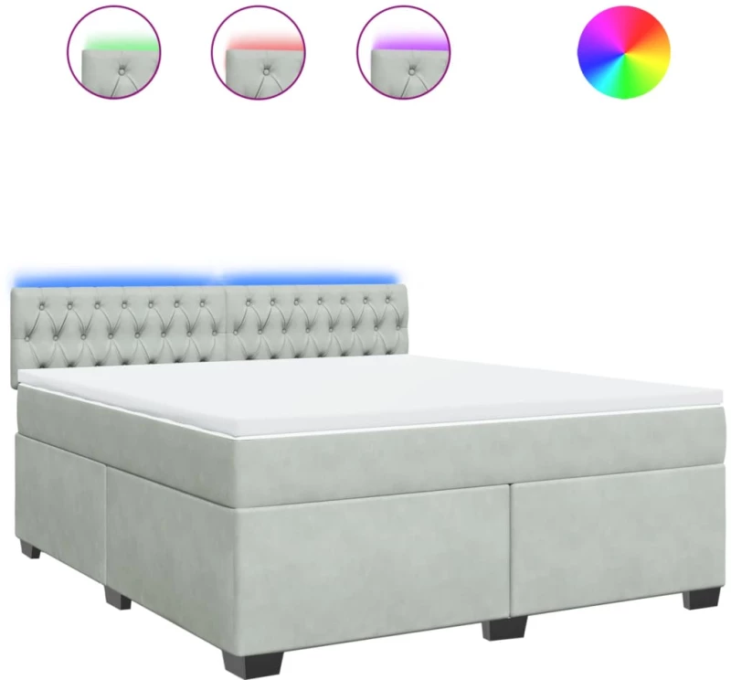vidaXL Κρεβάτι Boxspring με Στρώμα Ανοιχτό Γκρι 180x200 εκ. Βελούδινο