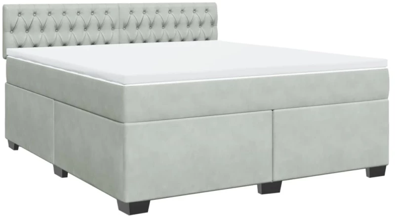 vidaXL Κρεβάτι Boxspring με Στρώμα Ανοιχτό Γκρι 180x200 εκ. Βελούδινο