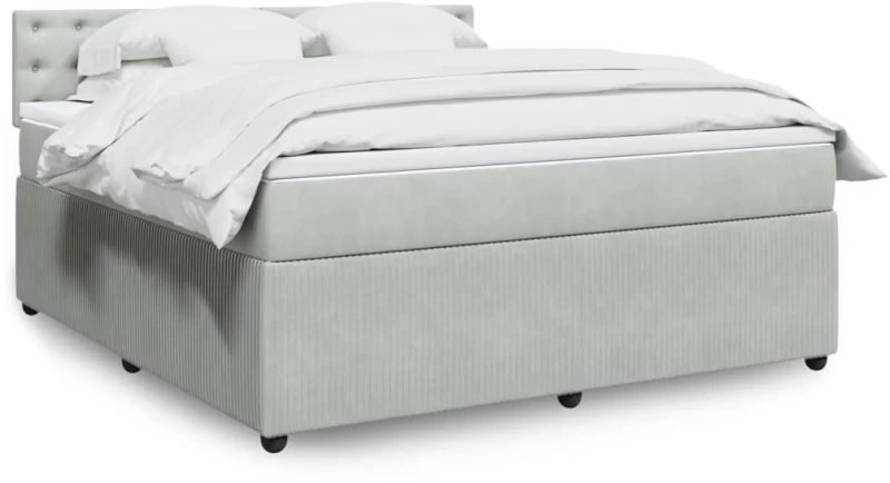 vidaXL Κρεβάτι Boxspring με Στρώμα Ανοιχτό Γκρι 180x200 εκ. Βελούδινο