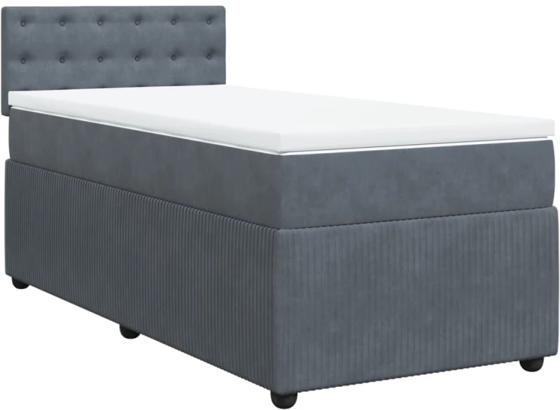 vidaXL Κρεβάτι Boxspring με Στρώμα Σκούρο Γκρι 100x200 εκ. Βελούδινο