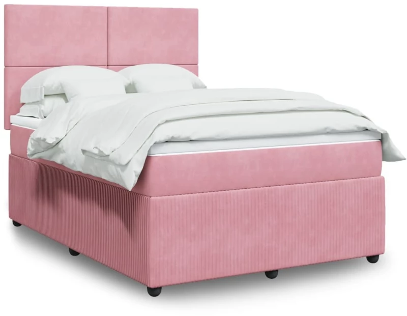 vidaXL Κρεβάτι Boxspring με Στρώμα Ροζ 160x200 εκ. Βελούδινο