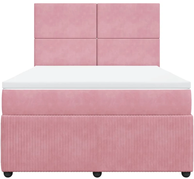 vidaXL Κρεβάτι Boxspring με Στρώμα Ροζ 160x200 εκ. Βελούδινο
