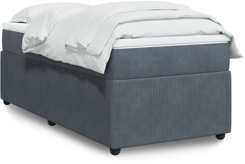 vidaXL Κρεβάτι Boxspring με Στρώμα Σκούρο Γκρι 90x200 εκ. Βελούδινο