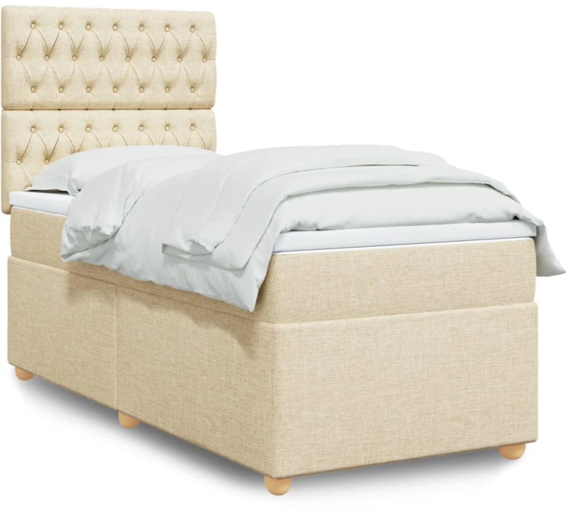 vidaXL Κρεβάτι Boxspring με Στρώμα Κρεμ 100 x 200 εκ. Υφασμάτινο