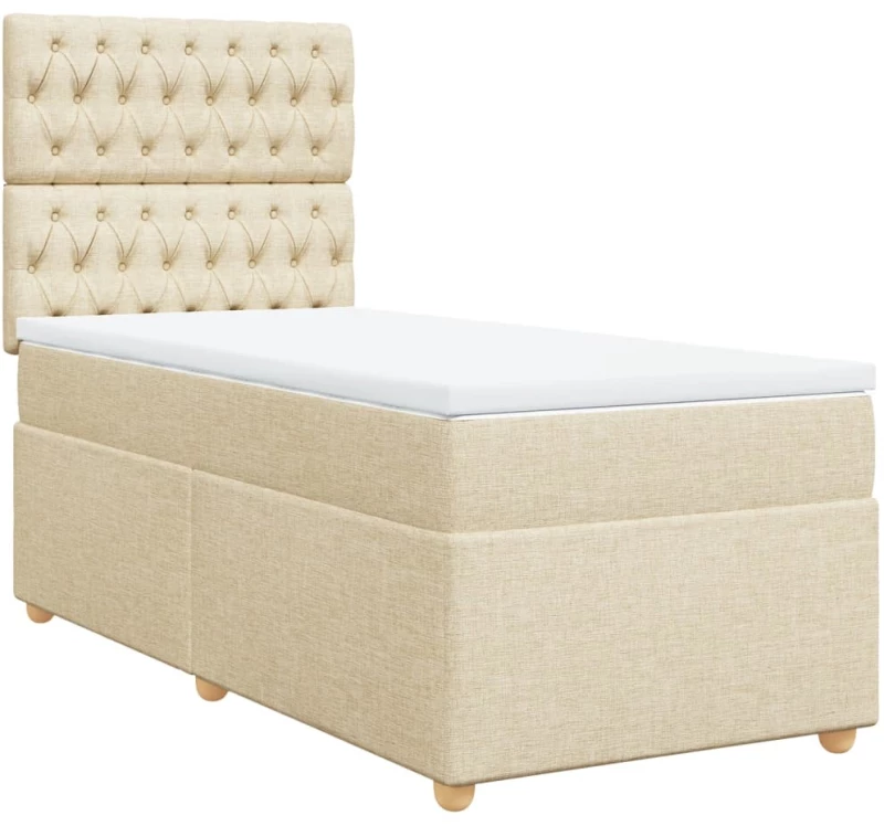 vidaXL Κρεβάτι Boxspring με Στρώμα Κρεμ 100 x 200 εκ. Υφασμάτινο