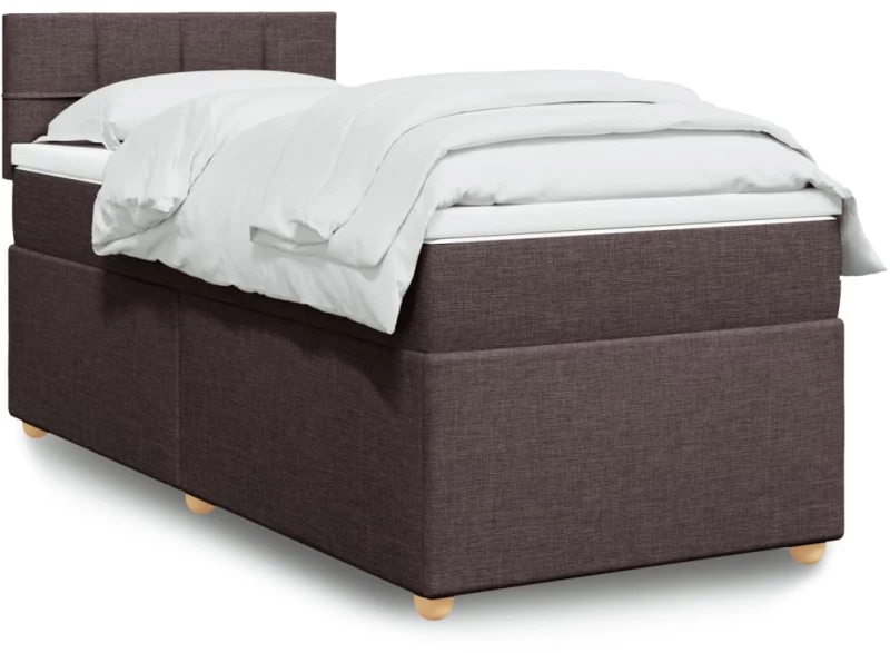 vidaXL Κρεβάτι Boxspring με Στρώμα Σκούρο Καφέ 100x200 εκ. Υφασμάτινο