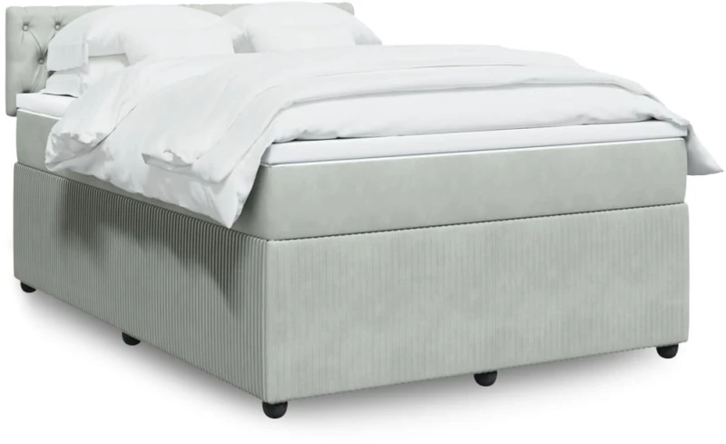 vidaXL Κρεβάτι Boxspring με Στρώμα Ανοιχτό Γκρι 140x200 εκ. Βελούδινο
