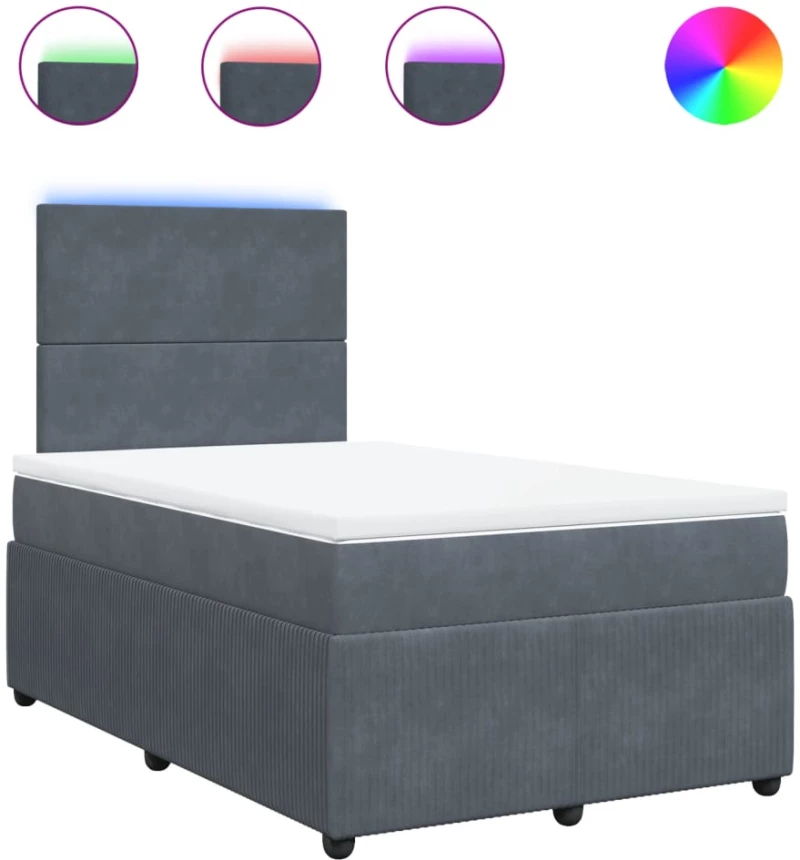 vidaXL Κρεβάτι Boxspring με Στρώμα Σκούρο Γκρι 120x190 εκ. Βελούδινο