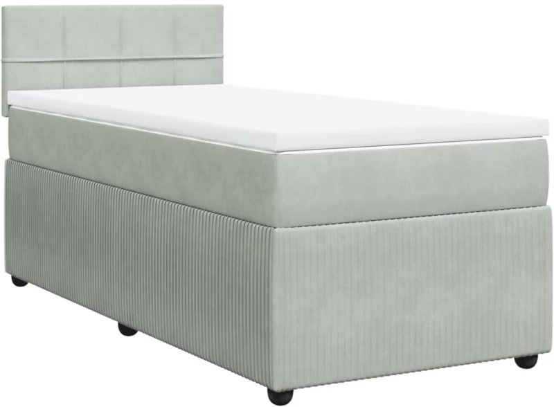 vidaXL Κρεβάτι Boxspring με Στρώμα Ανοιχτό Γκρι 90x200 εκ. Βελούδινο