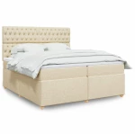 vidaXL Κρεβάτι Boxspring με Στρώμα Κρεμ 200x200 εκ. Υφασμάτινο