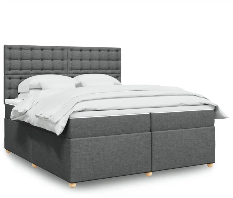 vidaXL Κρεβάτι Boxspring με Στρώμα Σκούρο Γκρι 200x200 εκ. Υφασμάτινο